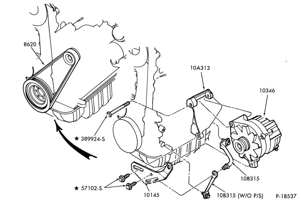 103.1 - STARTER, IGNITION AND HEADLAMP SWITCHES-Alternator mounting brackets - 4 cyl. 122 (2.0L) - Diesel- w/o A/C