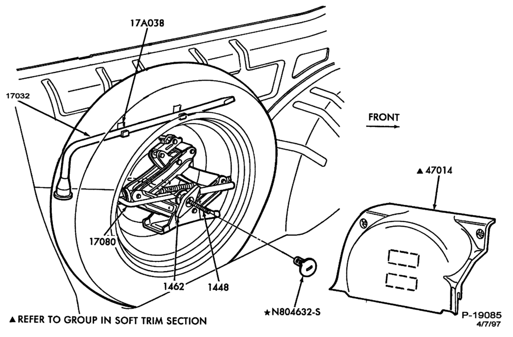 175.1 - SPEEDOMETER, BUMPERS, MIRRORS AND WIPERS-Jack and spare wheel parts - B/T 74