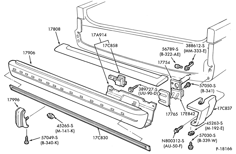 176.1 - SPEEDOMETER, BUMPERS, MIRRORS AND WIPERS-Bumper- rear - body type 74