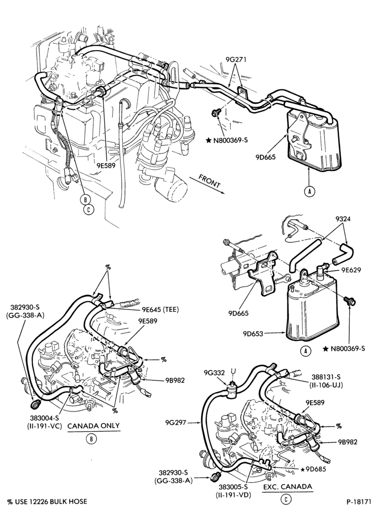 96.1 - 4 CYL. 2.3L (140 C.I.D.) HSC-Fuel vapor canister and related parts