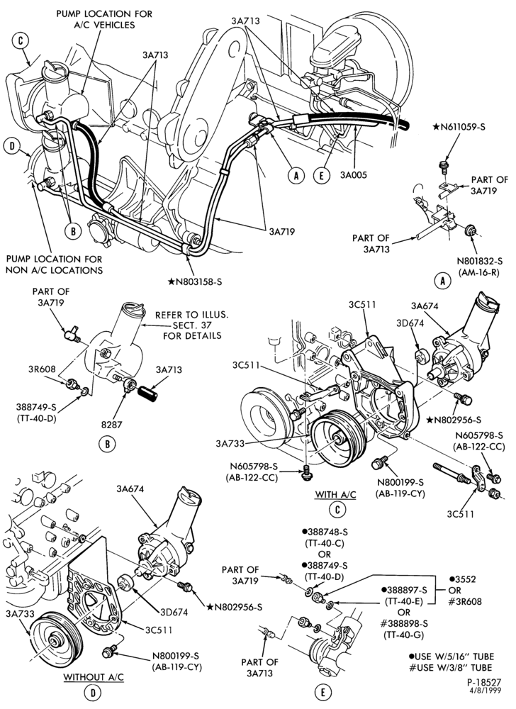 36.1 - STEERING-Pump installation - 4 cyl. 122 (2.0L) - diesel
