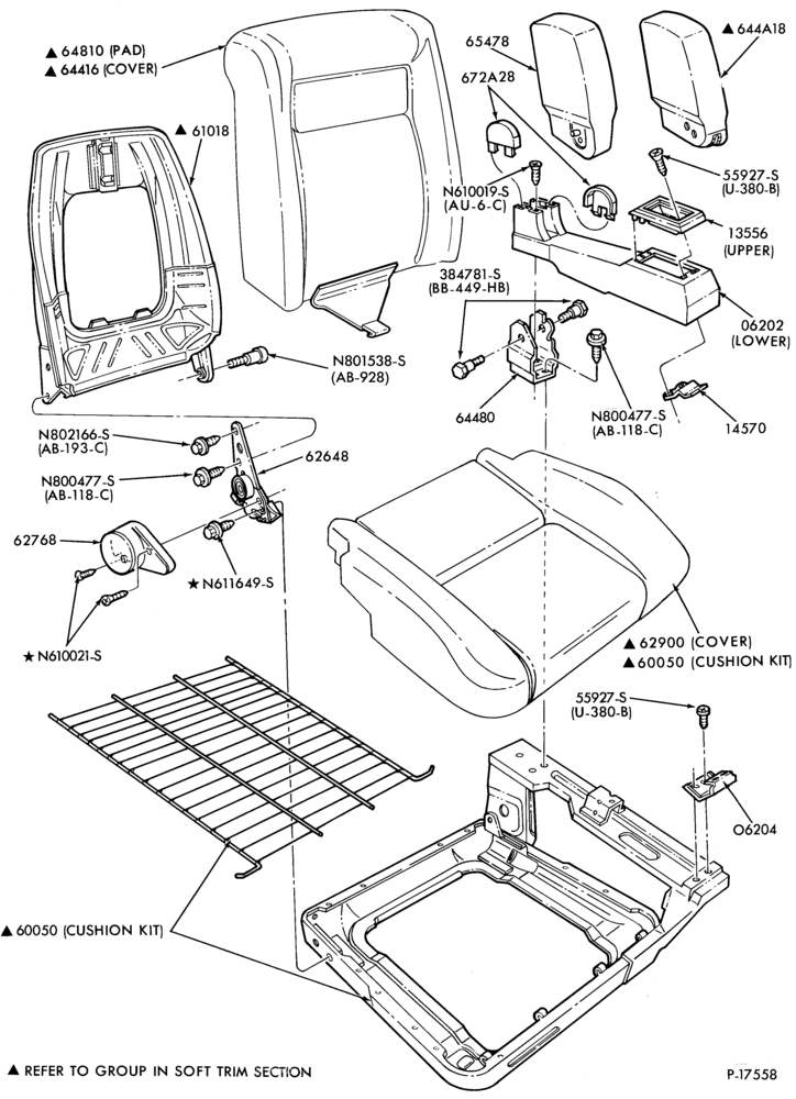 600 - SEATS AND SEAT BELTS-Front seat parts - bucket   - split bench - upper half