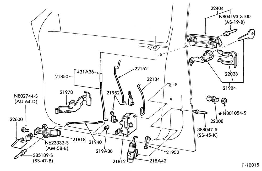 230.1 - BODY SIDES AND QUARTER-Handles and latch parts - front door - B/T 54