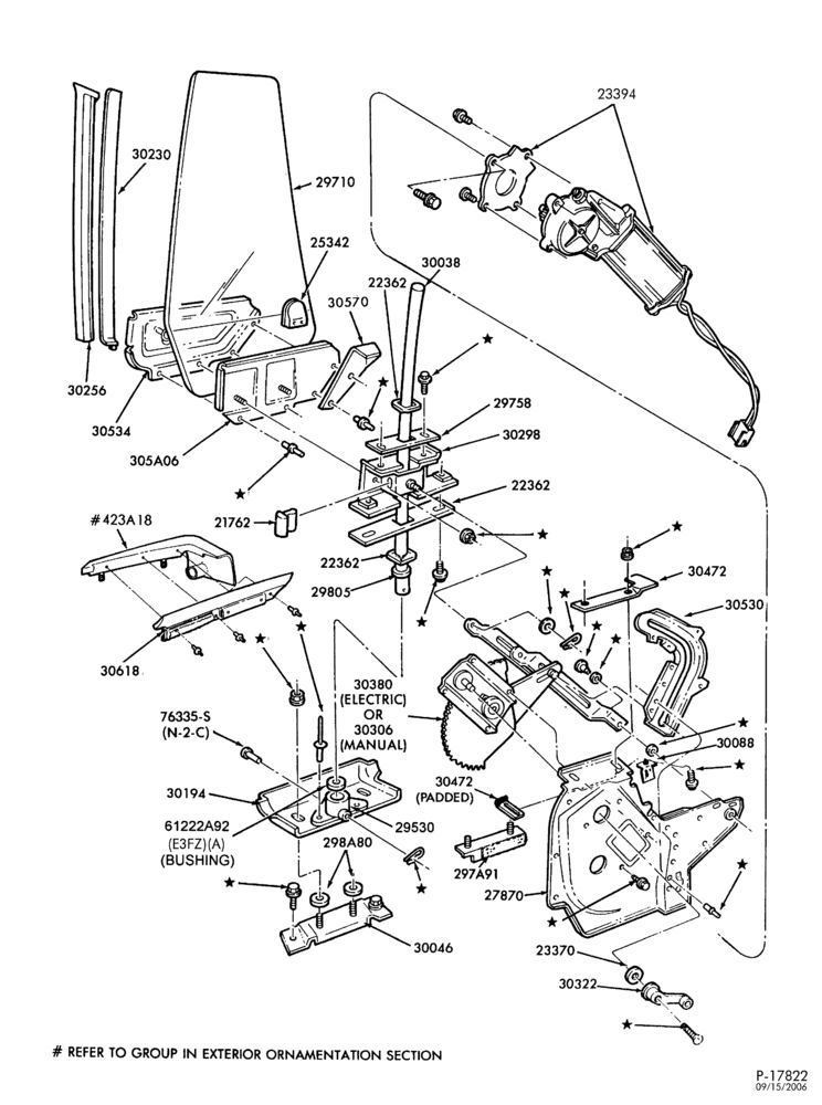 290 - BODY SIDES AND QUARTER-Window parts - quarter movable - B/T 76