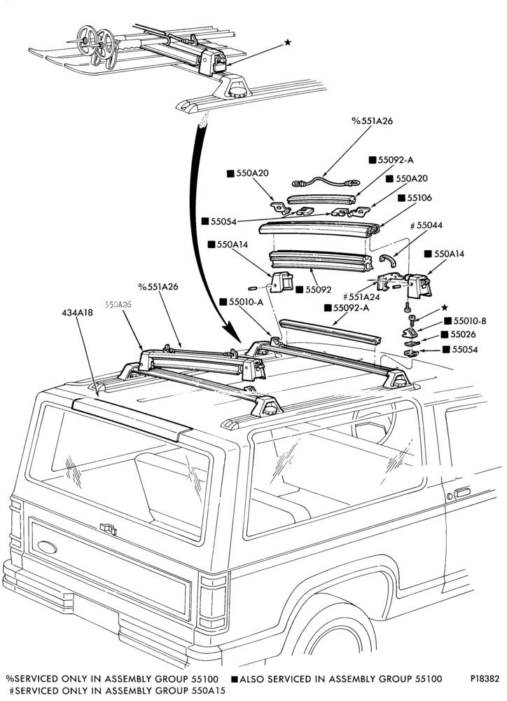 550 - LIFT/TAILGATE, LUGGAGE & BACK WINDOW-Ski rack - roof mounted - w/luggage carrier