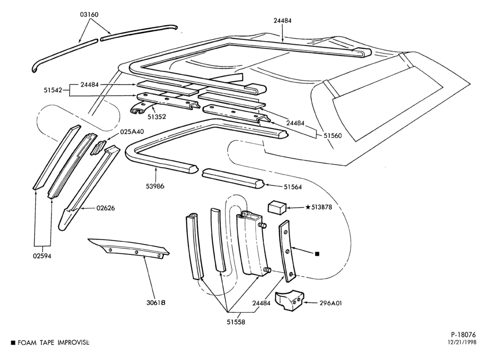 500 - LIFT/TAILGATE, LUGGAGE & BACK WINDOW-Roof side weatherstrips - Mustang Convertible