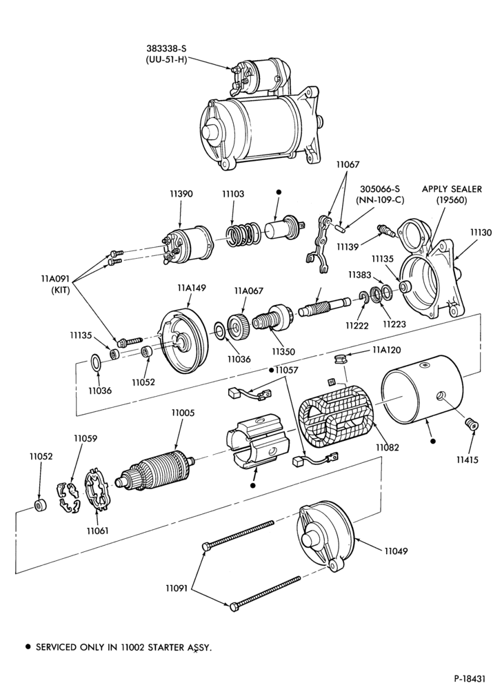 110 - STARTER, IGNITION AND HEADLAMP SWITCHES-Starter and drive assy. - Ford positive engagement - 4 cyl. 122 (2.0L) diesel
