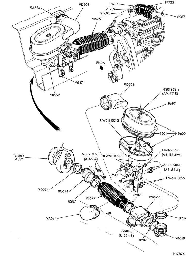 96 - 4 CYL. 2.3L (140 C.I.D.)-TC (TURBO)-Air cleaner
