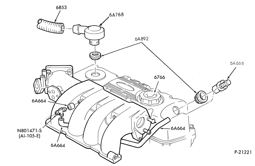 66.1 - 4 CYL. 2.3L (140 C.I.D.) HSC-Crankcase ventilation system