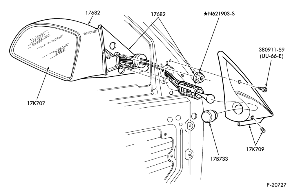 176.2 - SPEEDOMETER, BUMPERS, MIRRORS AND WIPERS-Mirror - remote - B/T 54