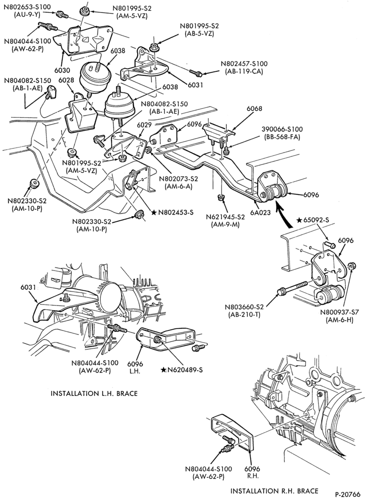 60.1 - 4 CYL. 1983/88 2.0L (122 C.I.D.) AND 2.3L (140 C.I.D.) - GAS-Engine supports -R-A/T-4 cyl.-M/T-4 cyl-140 (2.3L)