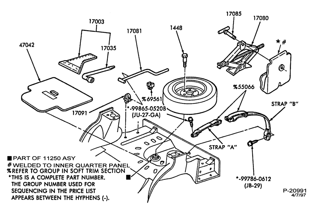 175.1 - SPEEDOMETER, BUMPERS, MIRRORS AND WIPERS-Jack and spare wheel parts