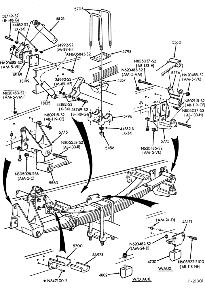 EXHAUST-Rear suspension - with multi leaf spring-F53/59(Stripped Chassis)