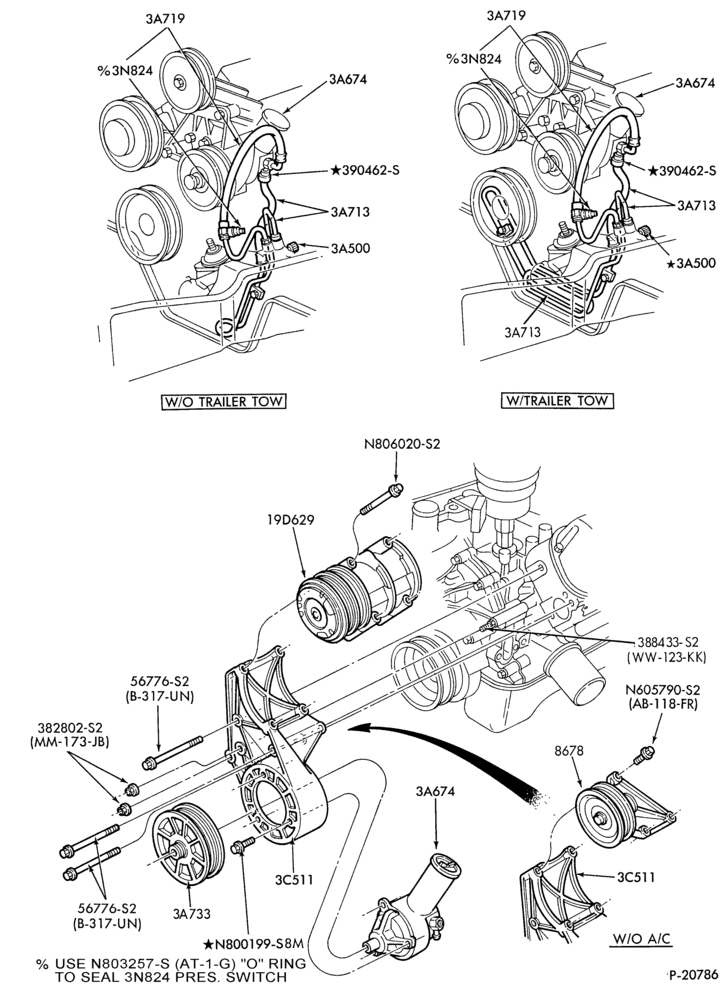 36.3 - STEERING-Power steering system - Pump installation - 8 cyl. 5.8L-F150/350
