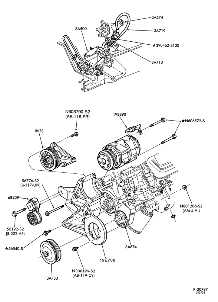 36.3 - STEERING-Power steering system - Pump installation - 8 cyl. 7.5L-F250/350