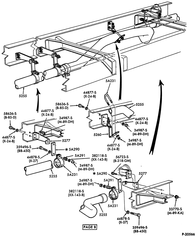 EXHAUST SYSTEM-6 cyl. 6.6L and 7.8L diesel - single - B/T 84 (Cowl) - horizontal exhaust - Page B-F-FT700/900