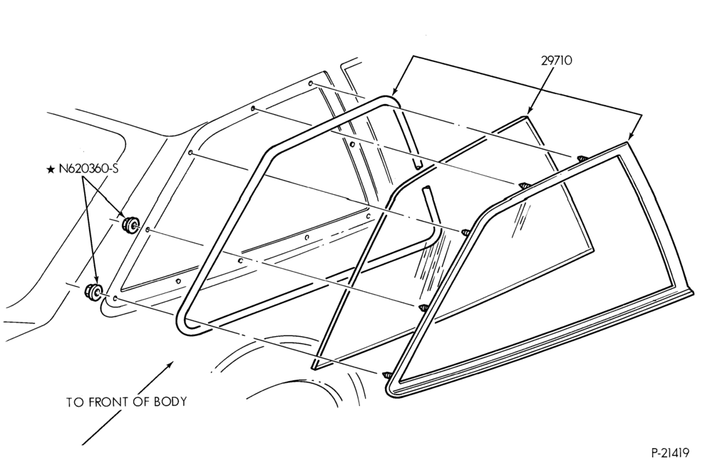 290 - BODY SIDES AND QUARTER-Window parts - stationary - B/T 61
