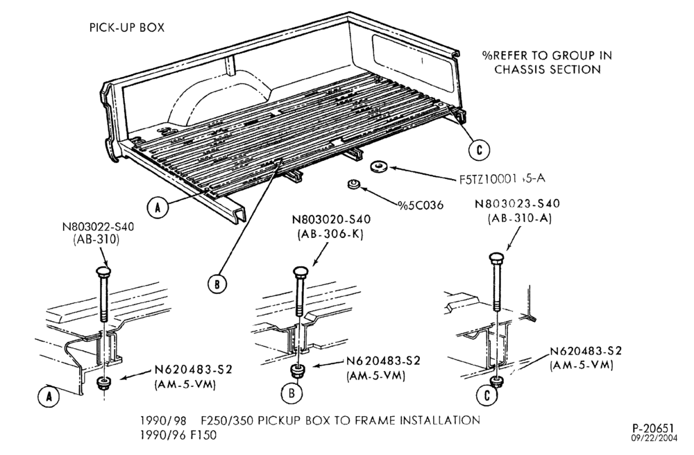 EXHAUST-Pickup box to frame installation-F150/250-under 8500# GVW