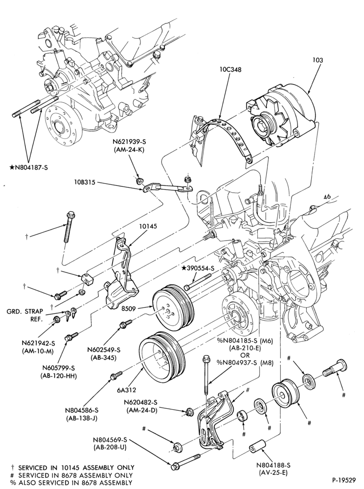 103.1 - STARTER, IGNITION AND HEADLAMP SWITCHES-Alternator mounting brackets- 6 cyl. 183 (3.0L)