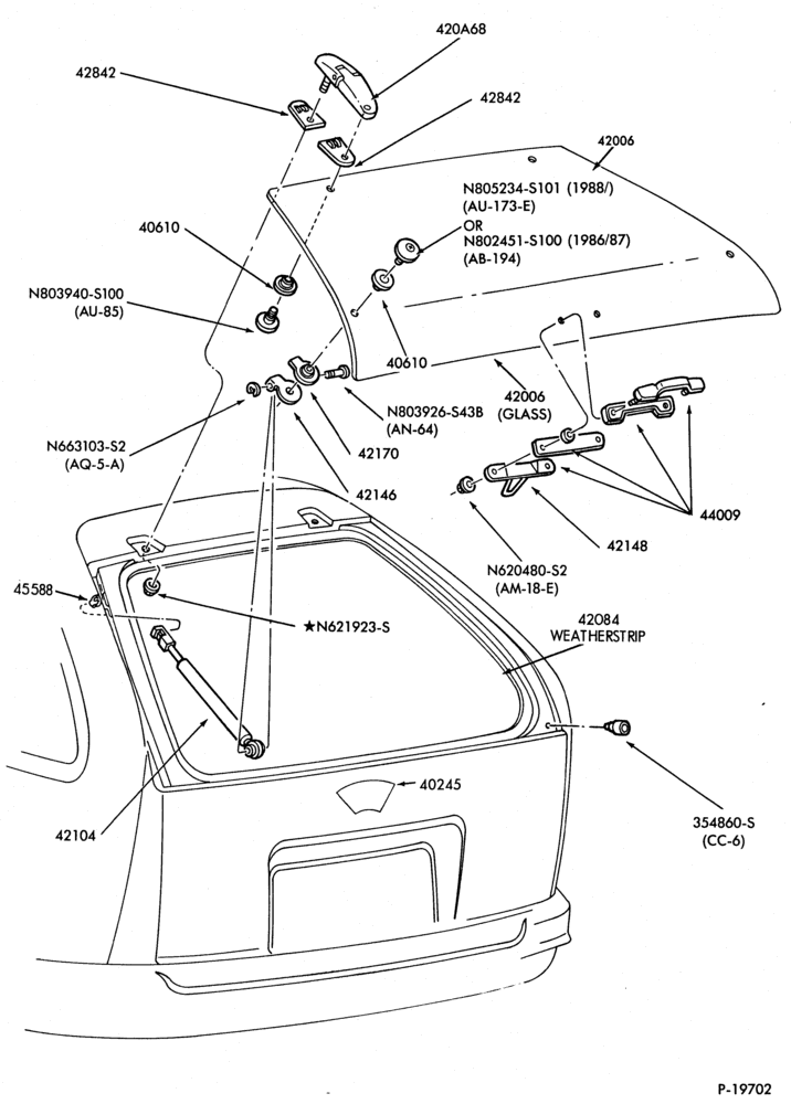420 - LIFT/TAILGATE, LUGGAGE & BACK WINDOW-Back window - B/T 74 - movable glass