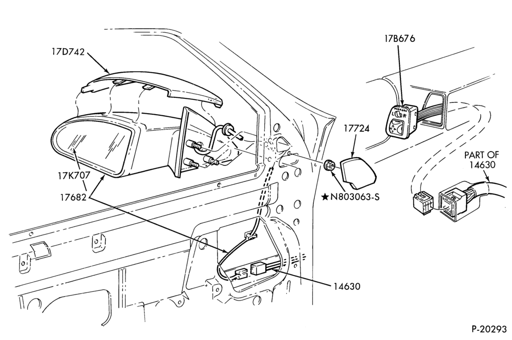 176.2 - SPEEDOMETER, BUMPERS, MIRRORS AND WIPERS-Mirror - outside Mirror-remote-sail mounted-electric