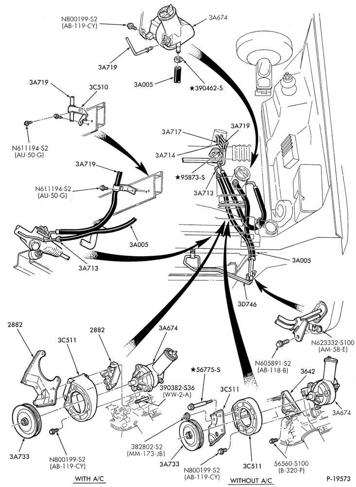 36.3 - STEERING-Power steering system - Pump installation - 8 cyl. 5.0L - with oil cooler