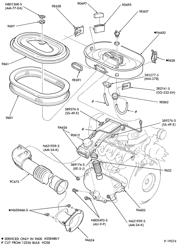 96 - 4 CYL. 1.9L (116 C.I.D.)-Air cleaner - exc. E.F.I.