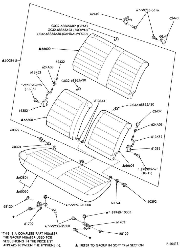 610 - SEATS AND SEAT BELTS-Rear seat parts - split back