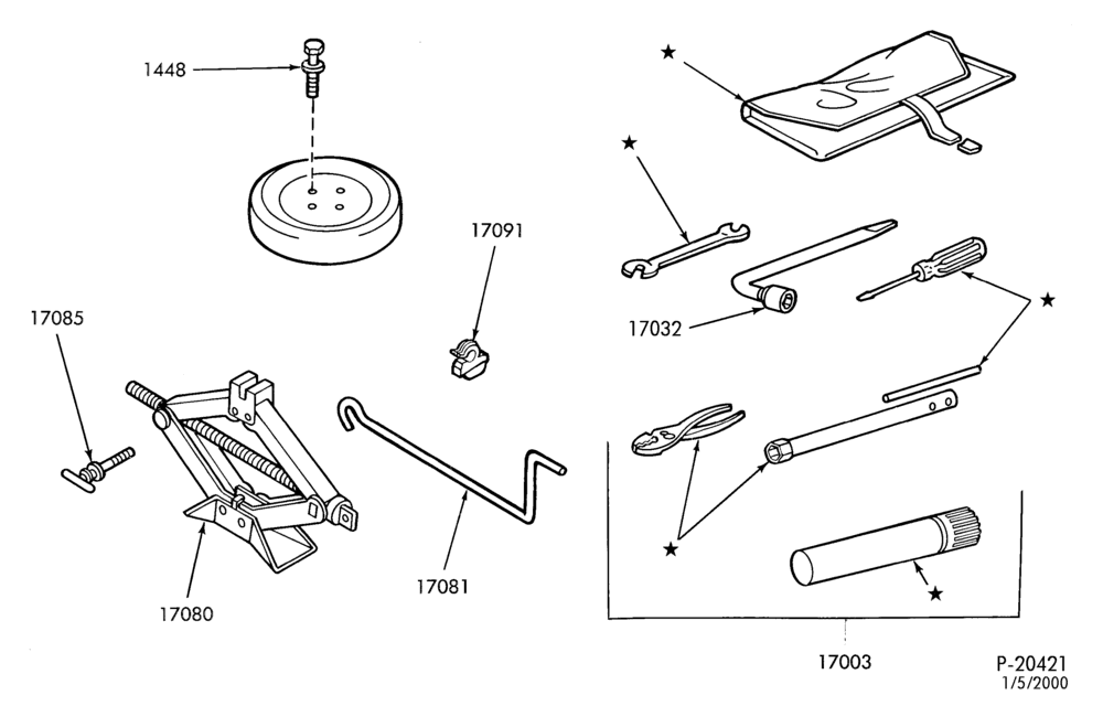 175.1 - SPEEDOMETER, BUMPERS, MIRRORS AND WIPERS-Jack and spare wheel parts