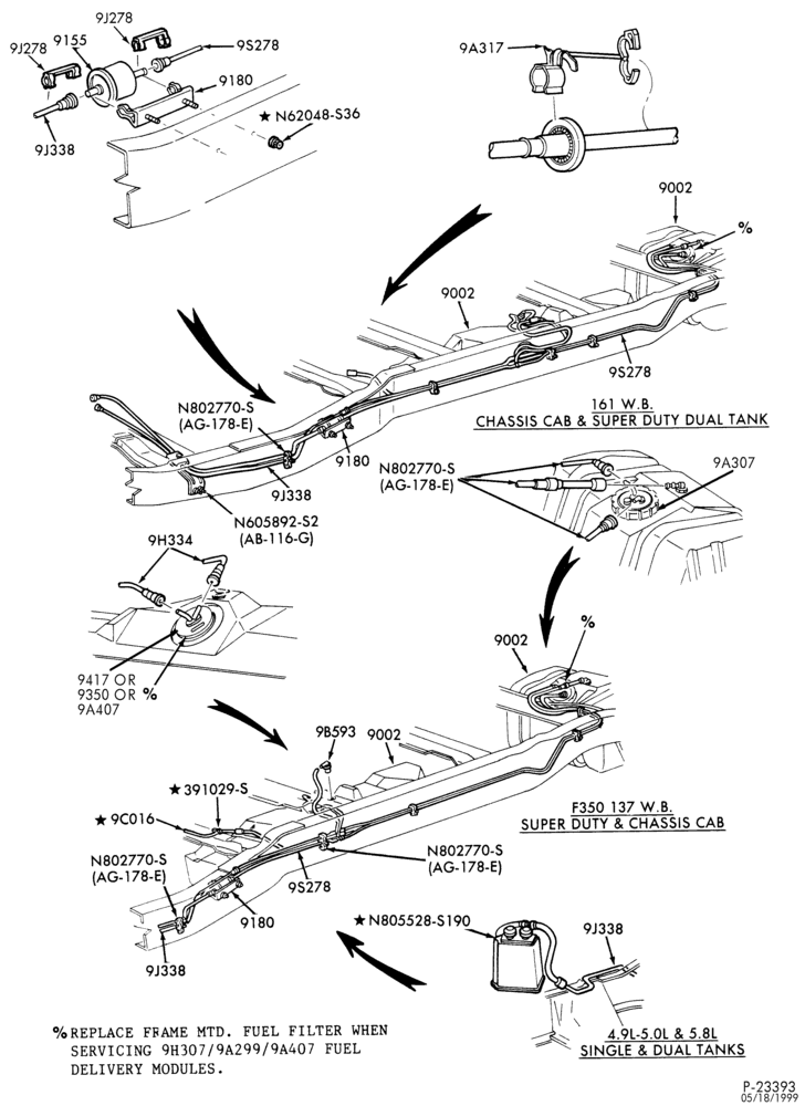 90 - 8 CYL. 5.8L - GAS-Fuel lines & related parts - dual tanks - Page A