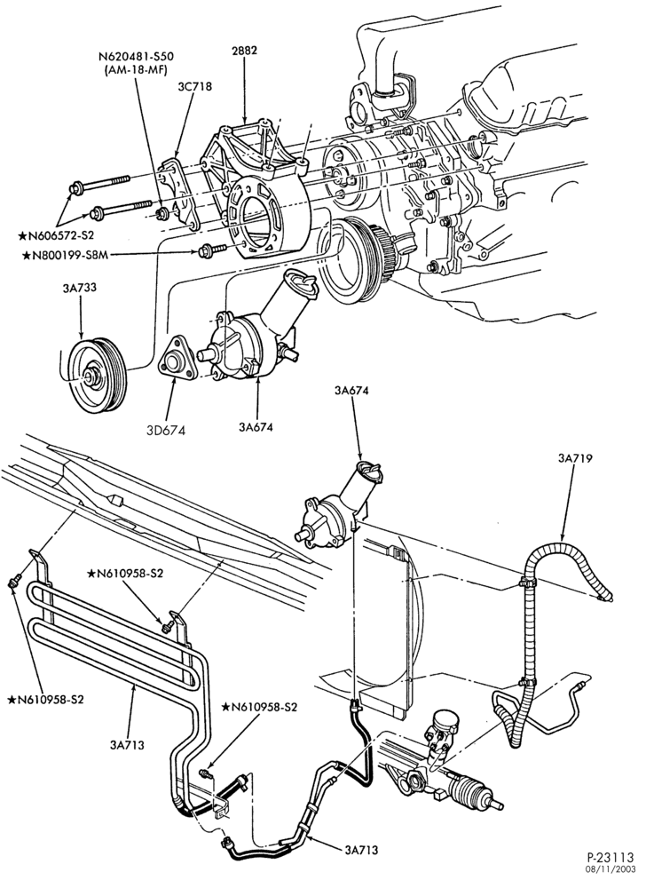 36.2 - STEERING-Power steering hose & pump installation - 6 cyl. 4.0L-A