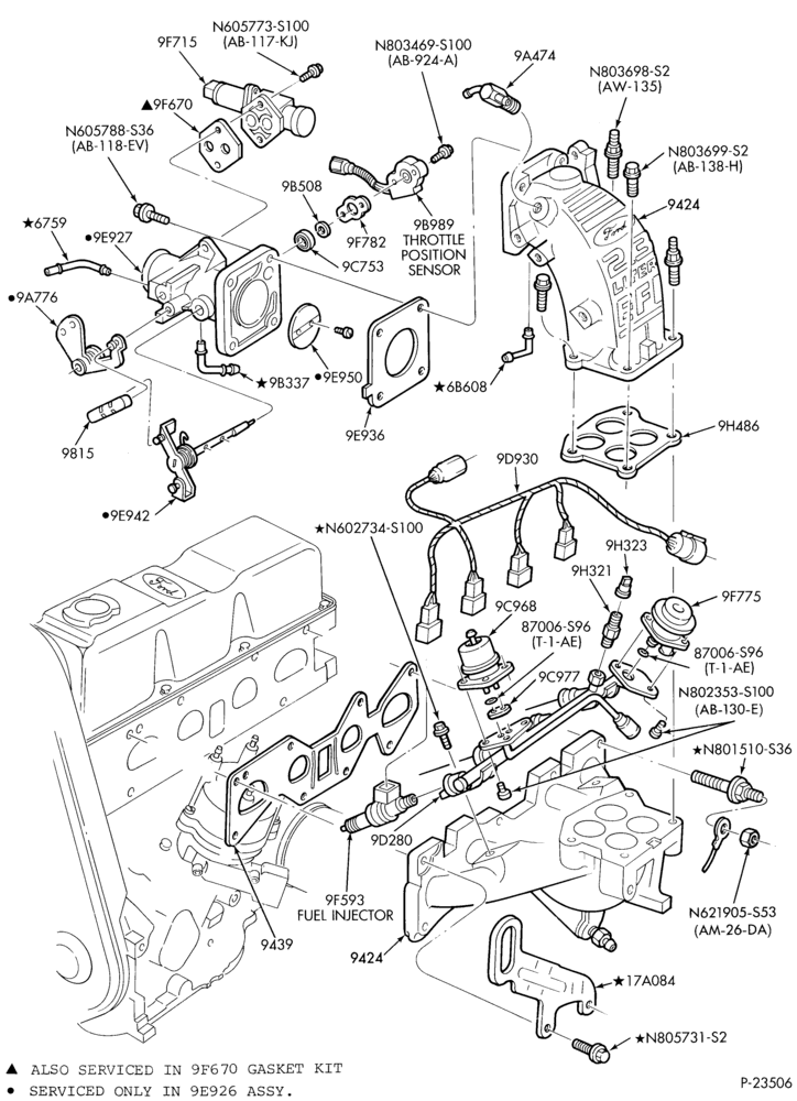 93 - 4 CYL. 2.3L-Fuel injection manifold, injectors, valves and wiring