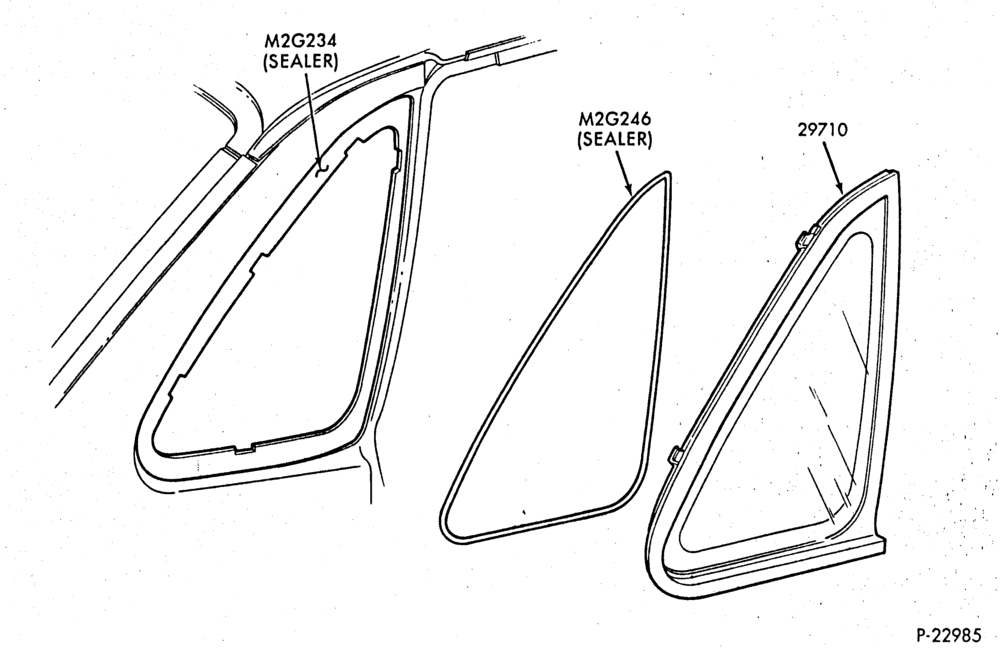 290 - BODY SIDES AND QUARTER-Window parts - front door  - quarter - stationary - body type 54- Taurus