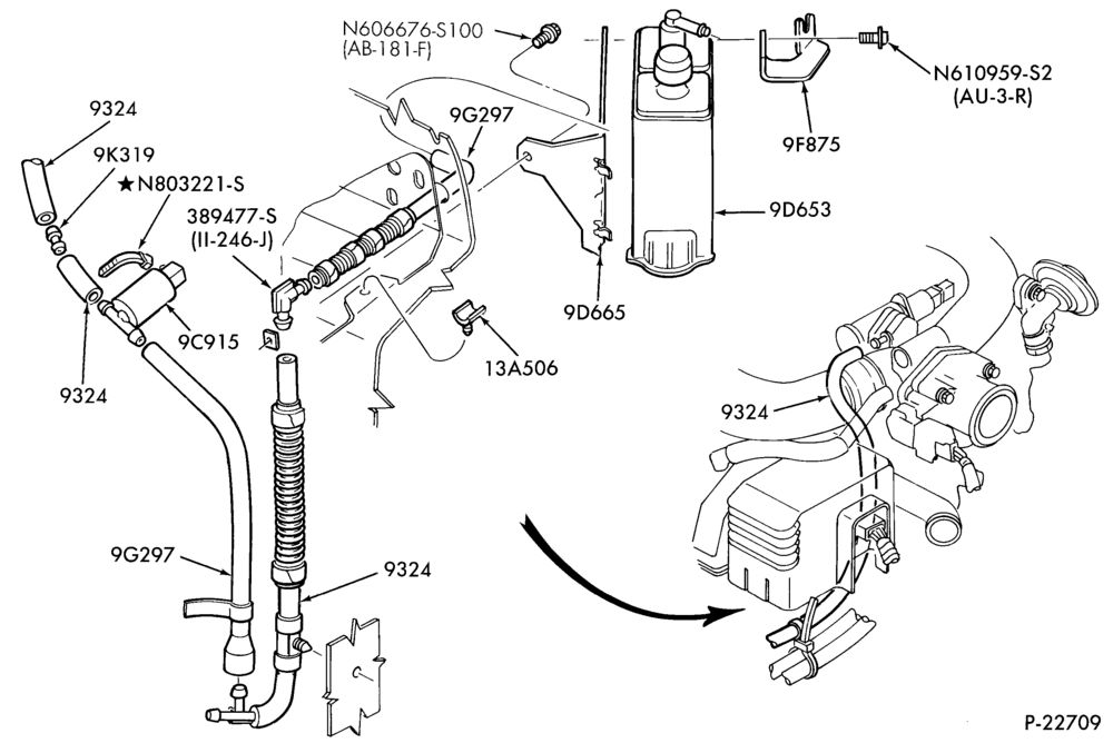 96.1 - 6 CYL. 3.2L - SHO - E (TAURUS)-Fuel vapor canister and related parts