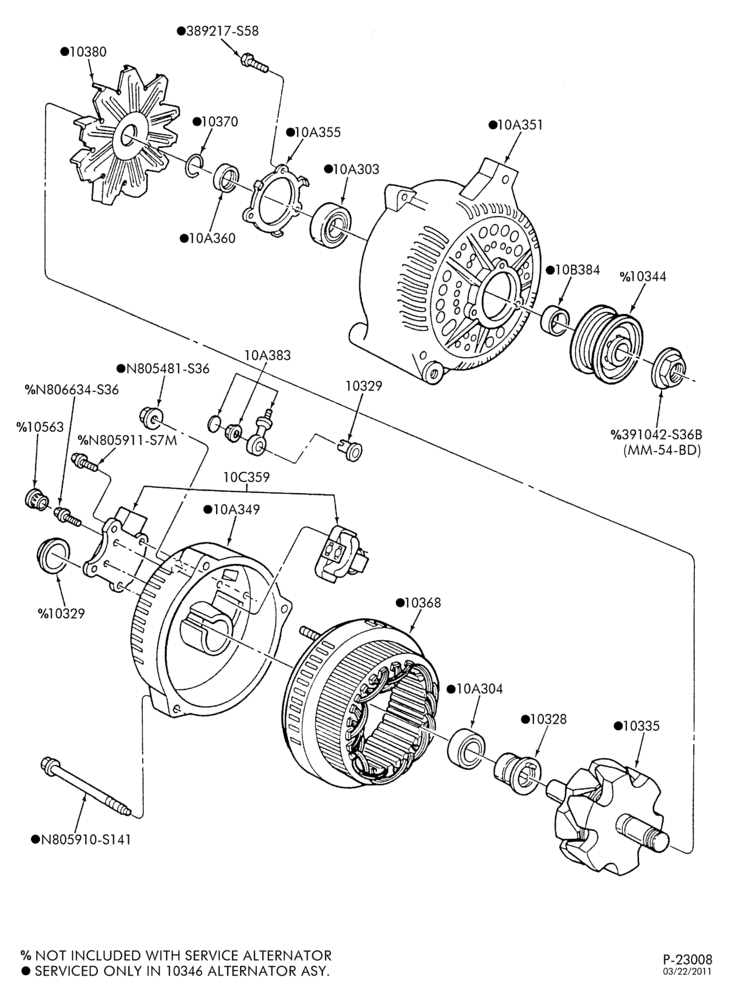 103 - ALTERNATOR, INSTRUMENT CLUSTER, BATTERY-Alternator - Motorcraft - w/internal regulator