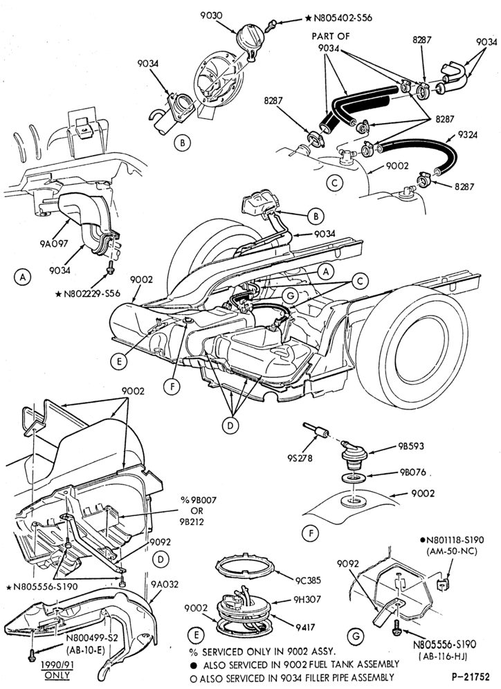 90 - 6 CYL. 3.8L - EXC. S/C-Fuel system - tank installation