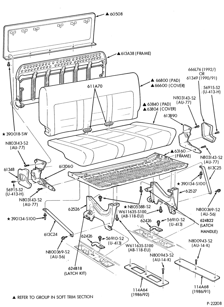 600 - SEATS-Rear seat parts - Two passenger - bench  - Three passenger - bench - w/o bed- w/bed - "From 11/88"-A