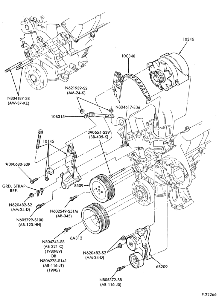 103.1 - RADIATOR, GRILL AND COOLING-ALTERNATOR MTG. BRACKETS- 6 cyl. 183 (3.0L)-exc. SHO
