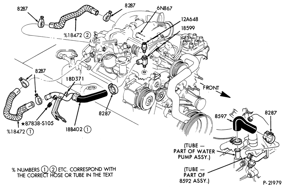 184 - HEATERS-Heater hose installation - 6 cyl. 3.8L - S/C