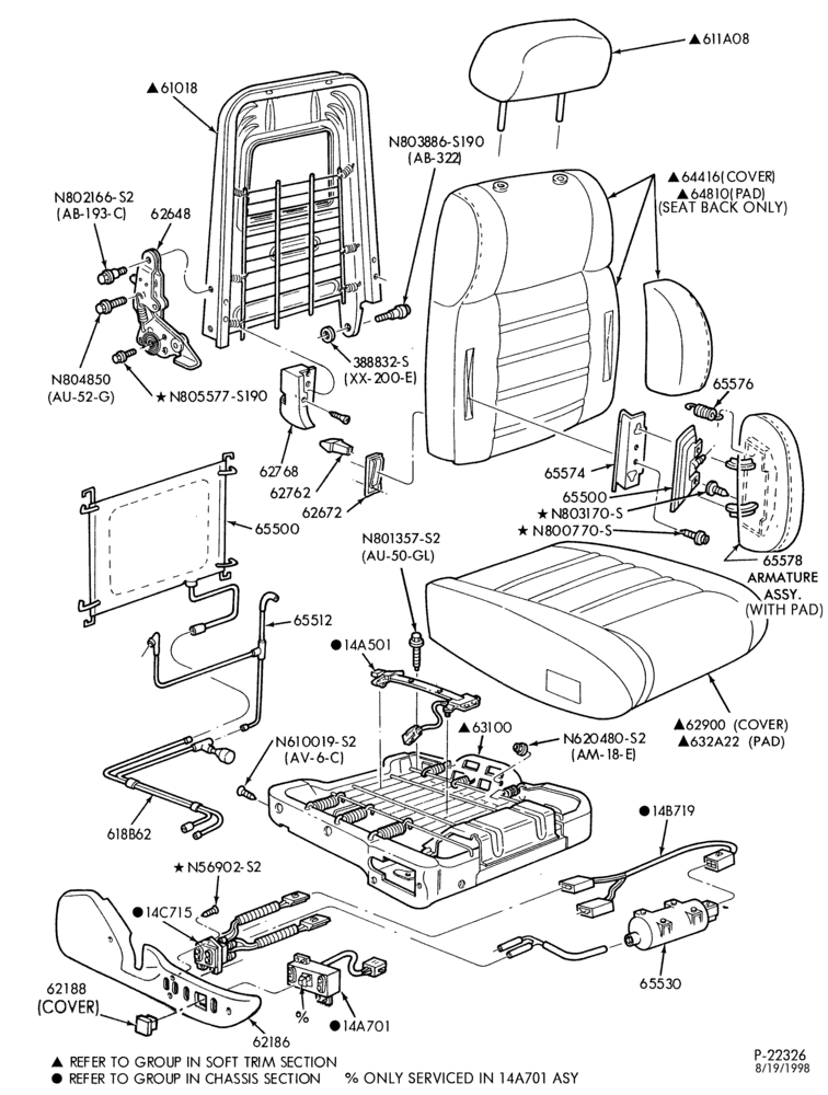 600 - SEATS AND SEAT BELTS-Front seat parts - upper half - S/C & XR7
