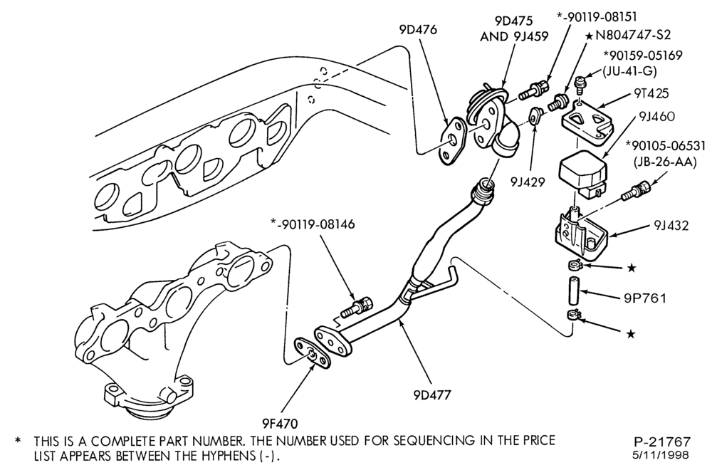 94.5 - 6 CYL. 3.0L - SHO - E (TAURUS)-Emission system - exhaust gas recirculation (E.G.R.)