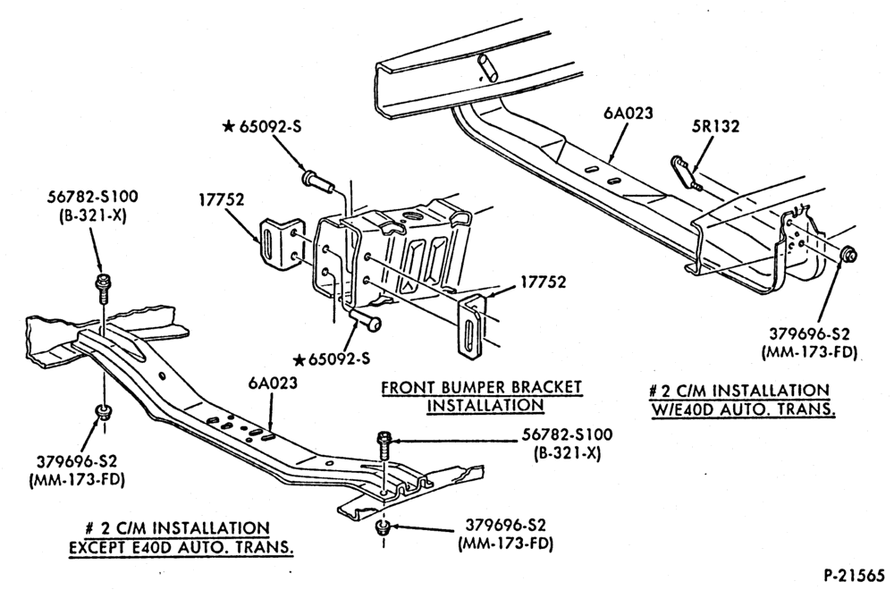 EXHAUST-Frame - number two crossmember & front bumper bracket installation-E150/450