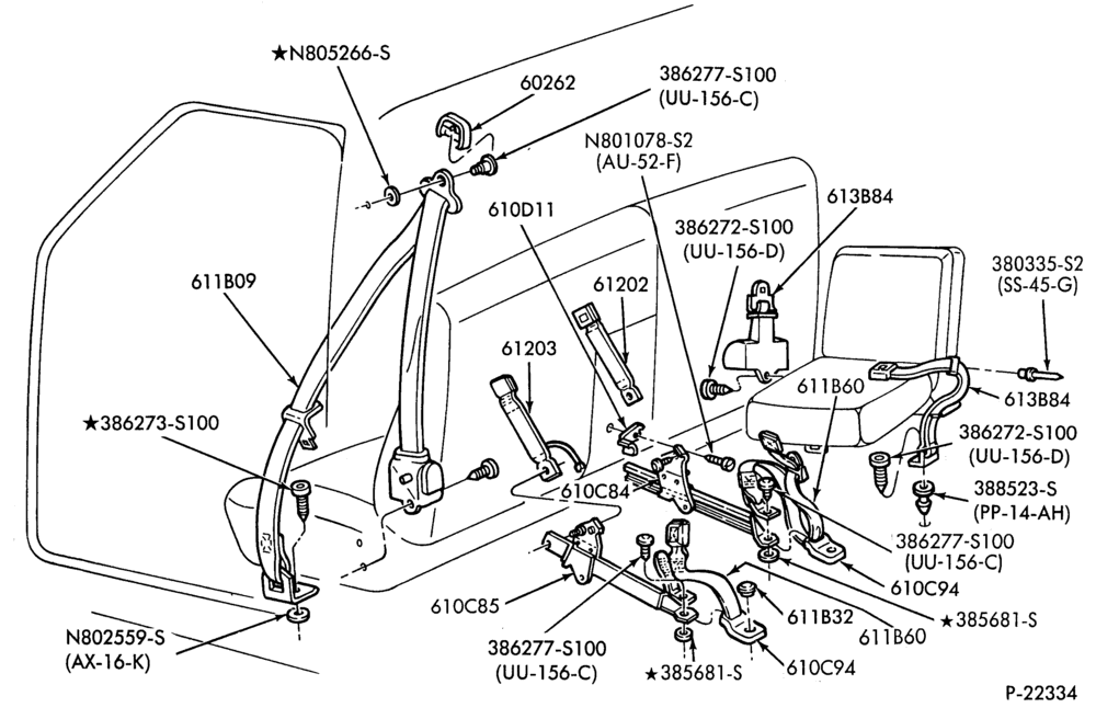 620 - SEATS AND SEAT BELTS-Seat belt installation - split bench (60/40)-B