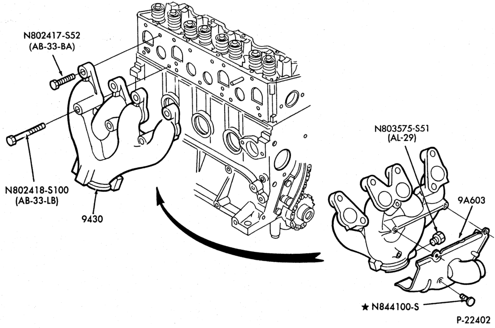 90.1 - 4 CYL. 2.5L (153 C.I.D.) HSC-Exhaust manifold and related parts
