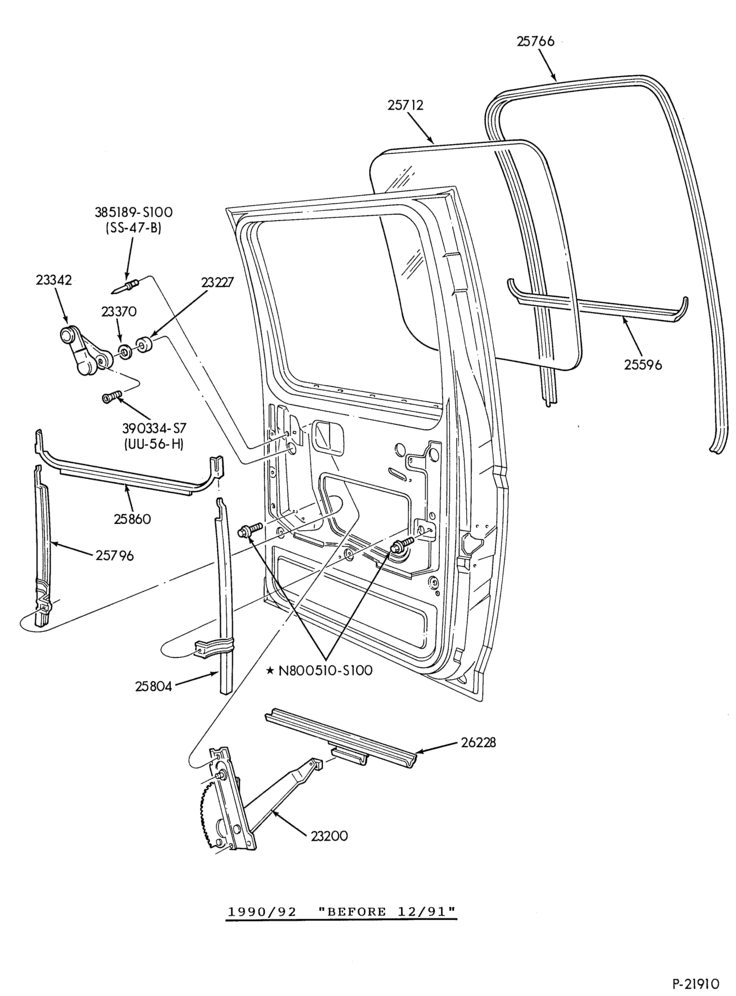 200 - BODY SIDES AND QUARTER-Rear door window parts - Crew Cab-F350