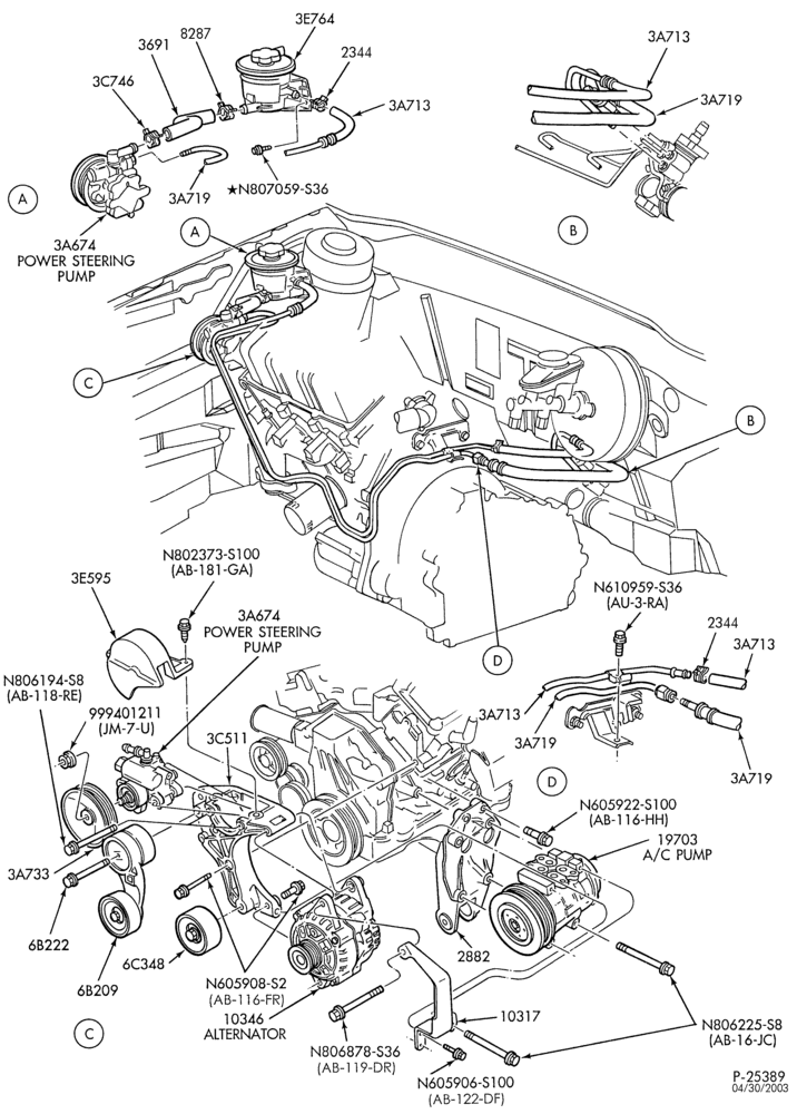36.2 - STEERING-Power steering system - Pump installation - 6 cyl. 3.0L