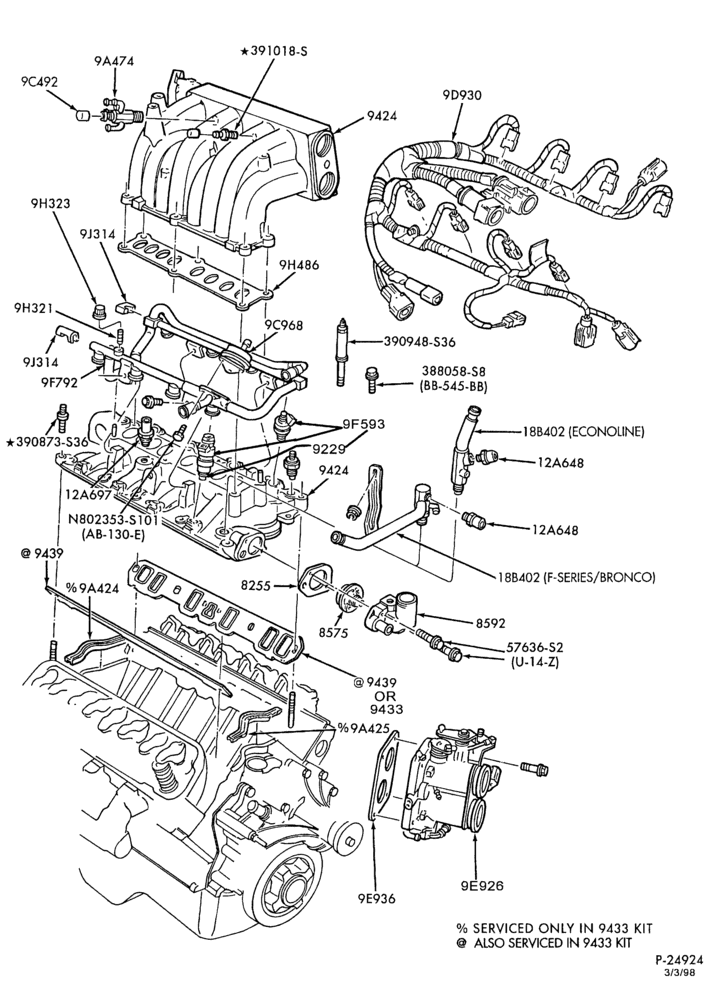 93 - 8 CYL. 5.8L - GAS-Fuel injection manifold, injectors, valves & wiring