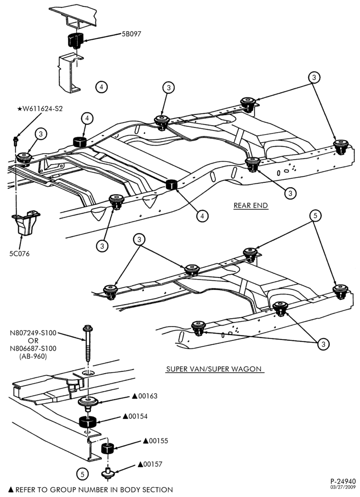EXHAUST-Frame - body to frame mounts - Page B-E250/550