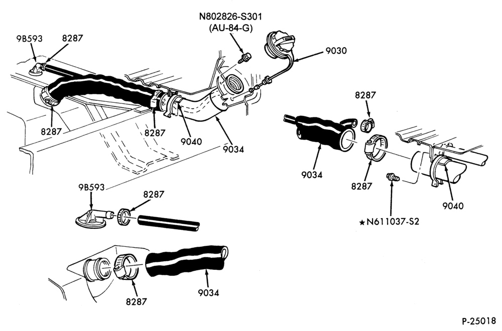 90.1 - 8 CYL. 5.8L - GAS-Fuel filler pipe installation - midship tank