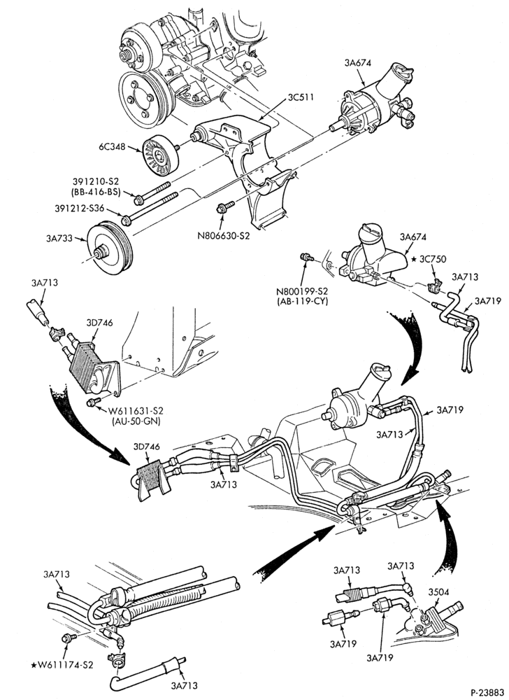36.3 - STEERING-Power steering system - Pump installation - 8 cyl. 5.0L